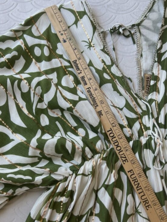 Tropical Floral Maxi Dress | Green White | L/XL | Resort Kimono Sleeve - Picture 9 of 11